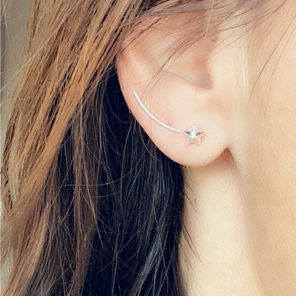 Sterling Silver Dainty Star Stud Earrings - Picture 5 of 10